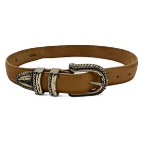 Vintage Brighton Leather Belt | 1998 | Western Silver Buckle | Made in USA-Small